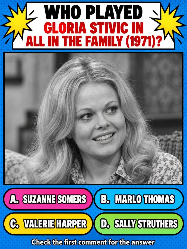 A vintage still of Sally Struthers portraying Gloria Stivic from the 1970s sitcom All in the Family She has a distinctiv
