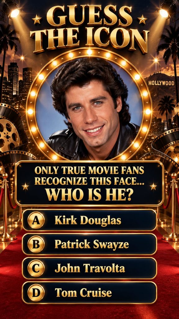A young John Travolta in the 1970s possibly from Saturday Night Fever or Grease with his signature hairstyle and confide