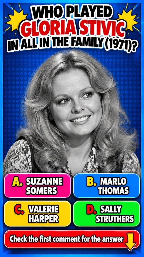 Iconic actress Sally Struthers as Gloria Stivic from All in the Family smiling and posing in a classic 1970s living room
