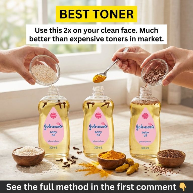 A close-up shot of small bowls containing rice turmeric powder and flax seeds arranged around a bottle of Johnson s Baby