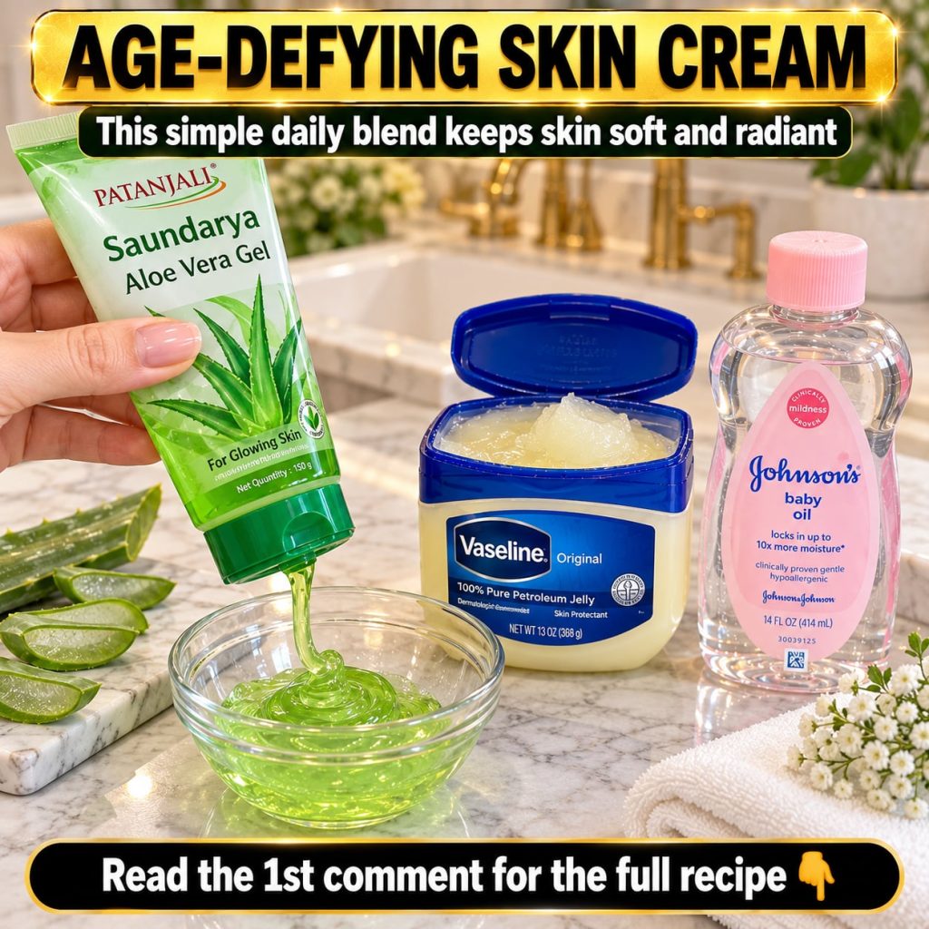 A small glass jar containing a creamy whitish blend of aloe vera petroleum jelly and baby oil with the three ingredient 
