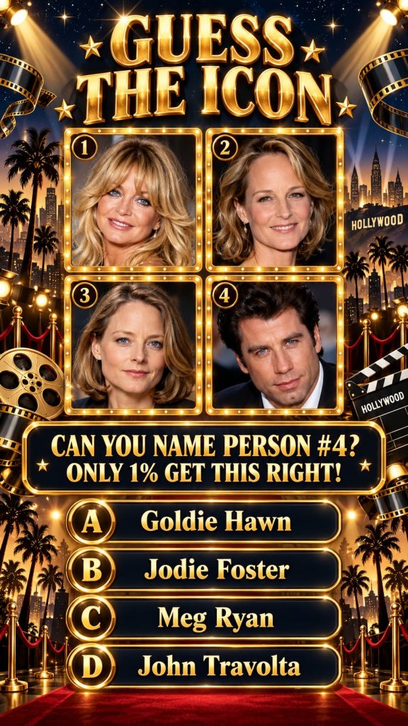 A collage of four black and white headshots of classic Hollywood stars labeled A B C D Person 4 is subtly highlighted or