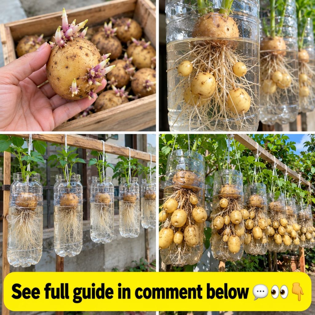 A close-up of a seed potato with small sprouts emerging ready for planting in a hydroponic system