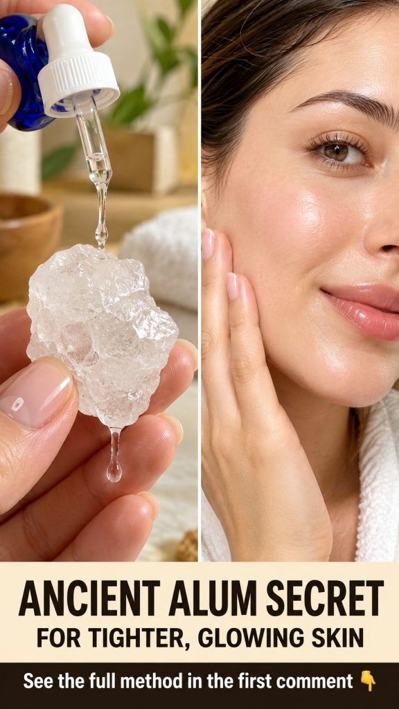 A hand holding a piece of natural alum stone perhaps over a bowl of water in a bright clean bathroom setting