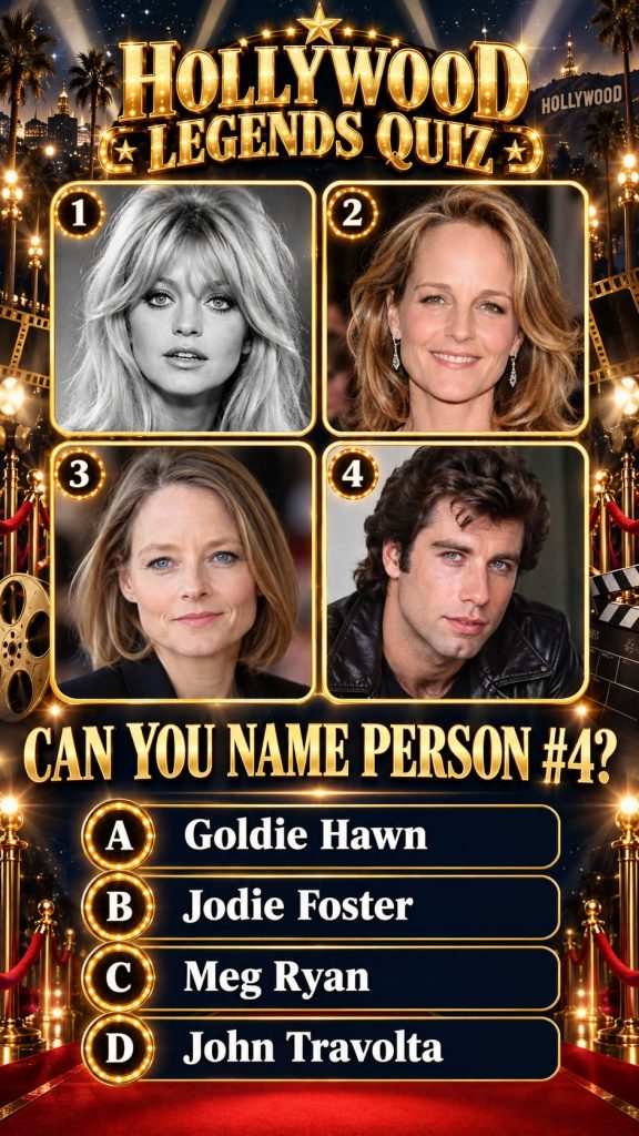 A vintage style quiz board featuring four obscured or partially visible black and white portraits of classic Hollywood a