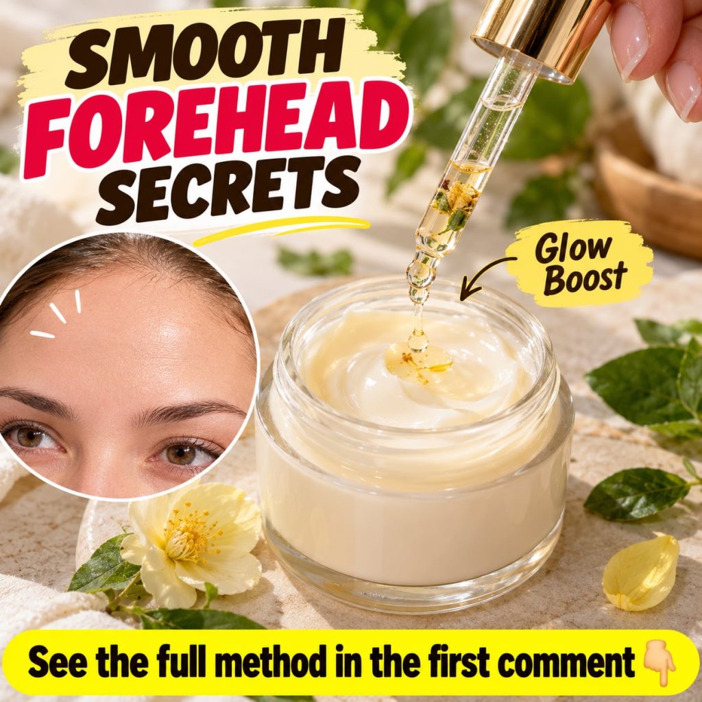 A person gently touching their forehead illustrating a smooth cared-for look with a soft warm light emphasizing skin tex