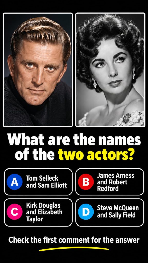 Two iconic legendary actors from the Golden Age of Hollywood posing in a classic black and white style for a quiz