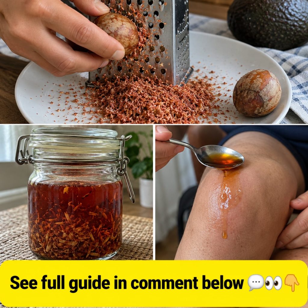 Several whole and halved avocado seeds are arranged on a rustic wooden surface highlighting their size and often-discard