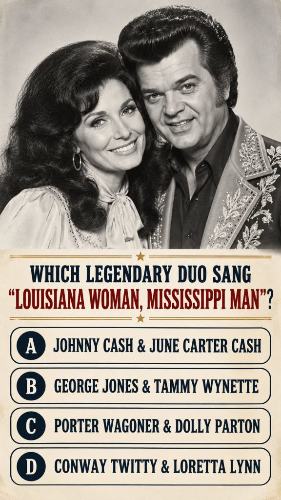 Promotional photo of Loretta Lynn and Conway Twitty together looking at each other or smiling at the camera