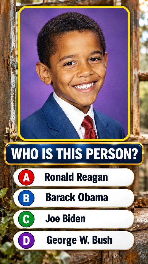 A black and white or sepia-toned childhood photograph of a young Barack Obama possibly around 5-8 years old with a brigh