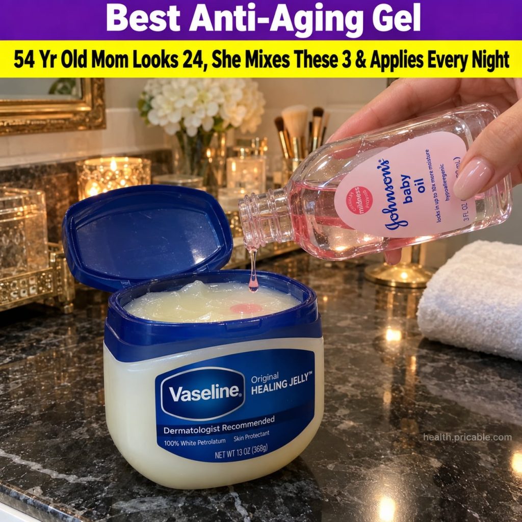 A small glass jar containing a creamy homemade Vaseline anti-aging mix with a spatula beside it The texture looks smooth