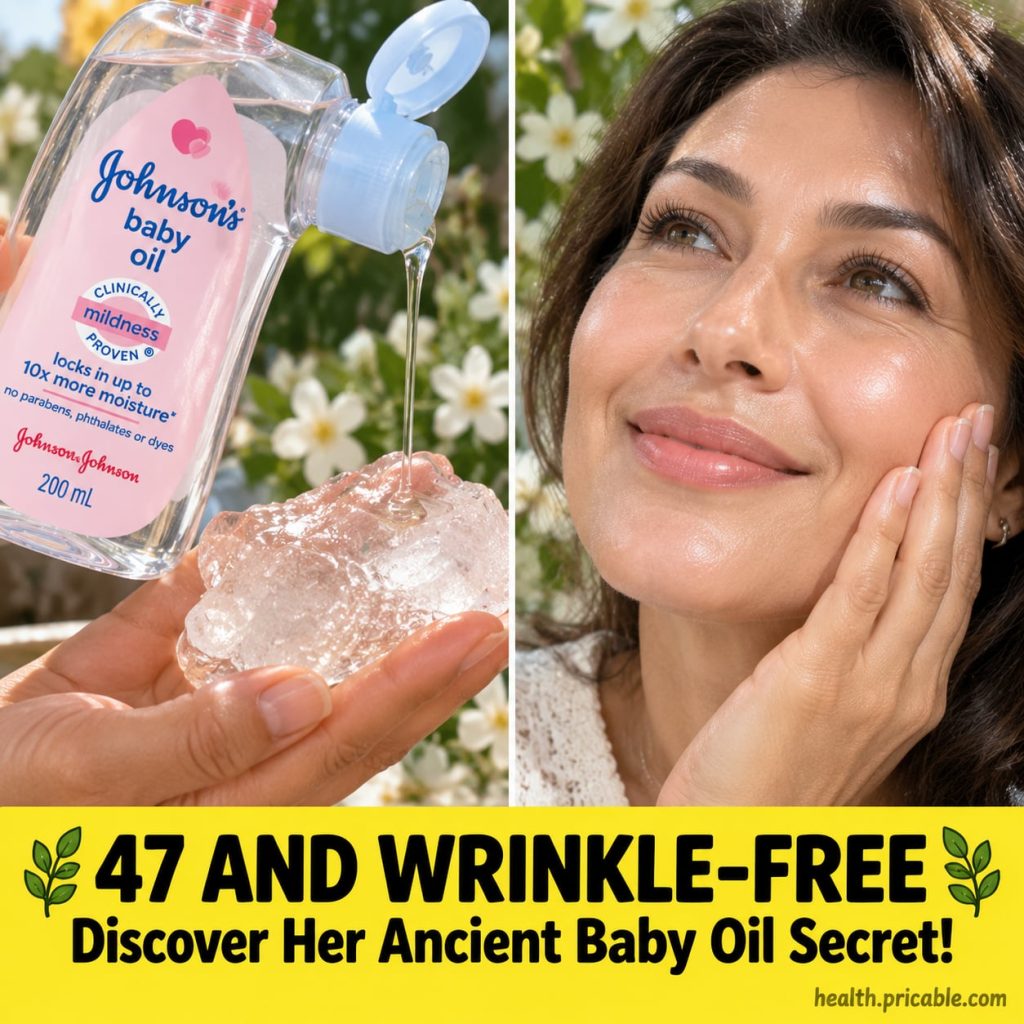 A woman gently massaging a clear oil blend onto her face looking serene and moisturized with a soft glow