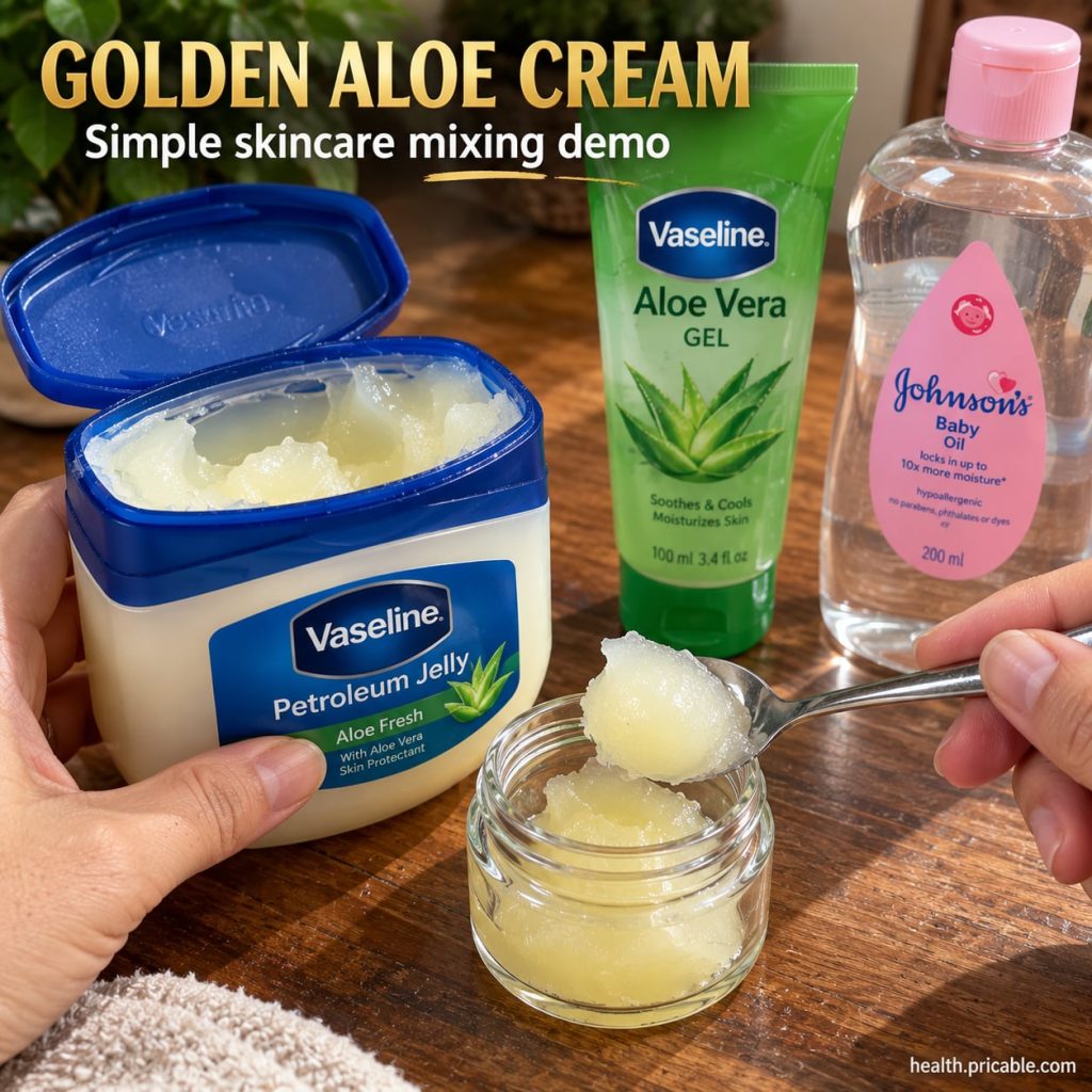 A jar of homemade golden aloe cream on a natural wooden surface with fresh aloe vera leaves and a small bowl of turmeric