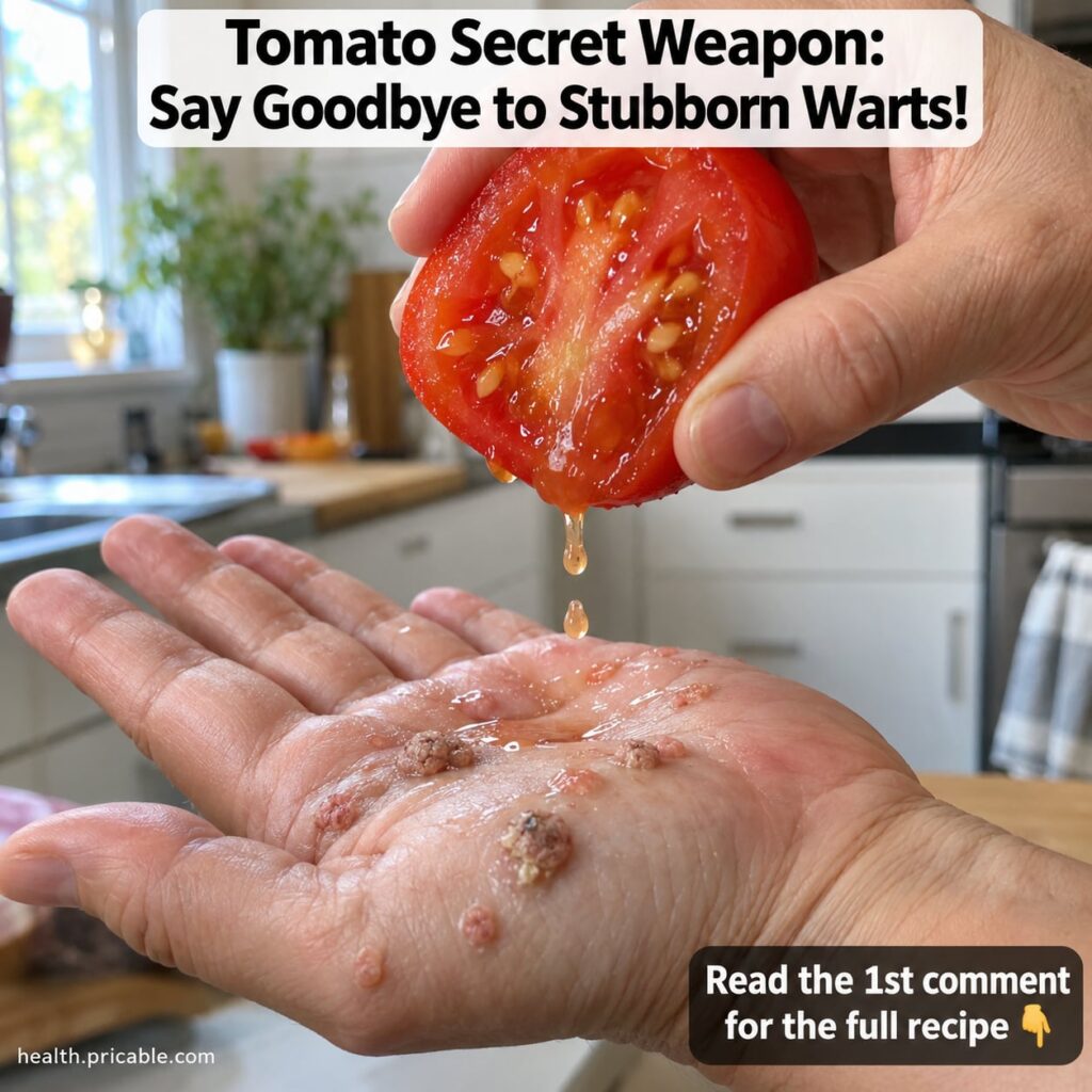 A close-up shot of a fresh ripe red tomato with a single slice cut off ready for a home remedy on a clean wooden surface