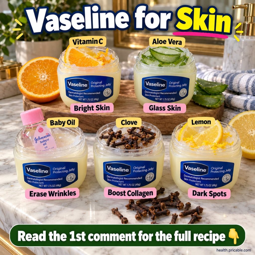 Ingredients for DIY Vaseline Vitamin C cream a jar of petroleum jelly and a small container of vitamin C powder or serum