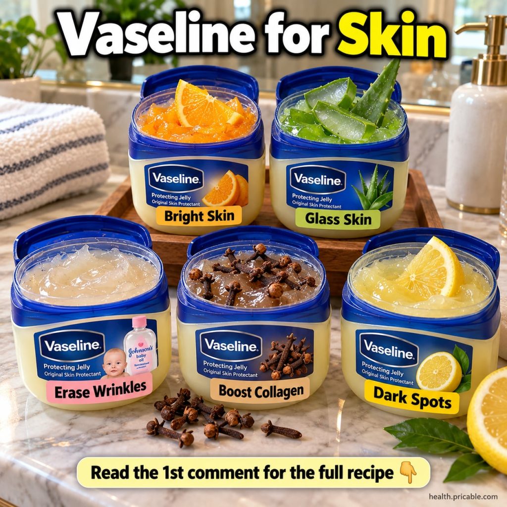 Ingredients for DIY Vaseline and Vitamin C cream with a jar of Vaseline and a small bowl of Vitamin C powder next to it
