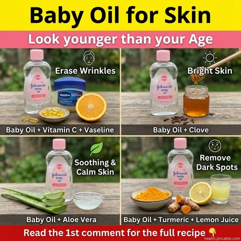 Ingredients for a baby oil glow gel a bottle of baby oil a jar of aloe vera gel a small pot of honey and a capsule or sm