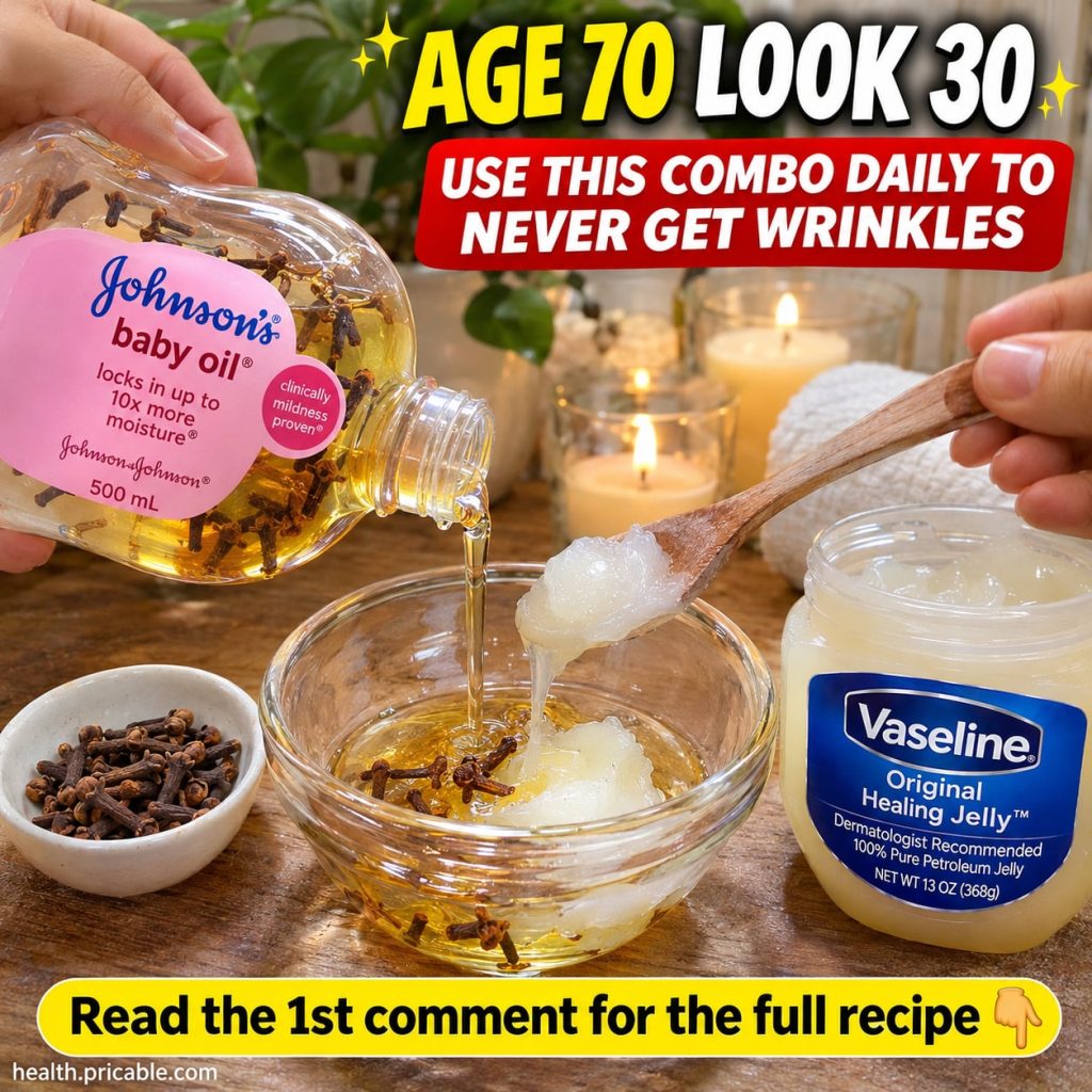 A jar of petroleum jelly and a bottle of baby oil on a clean white surface with a small bowl containing the mixed remedy