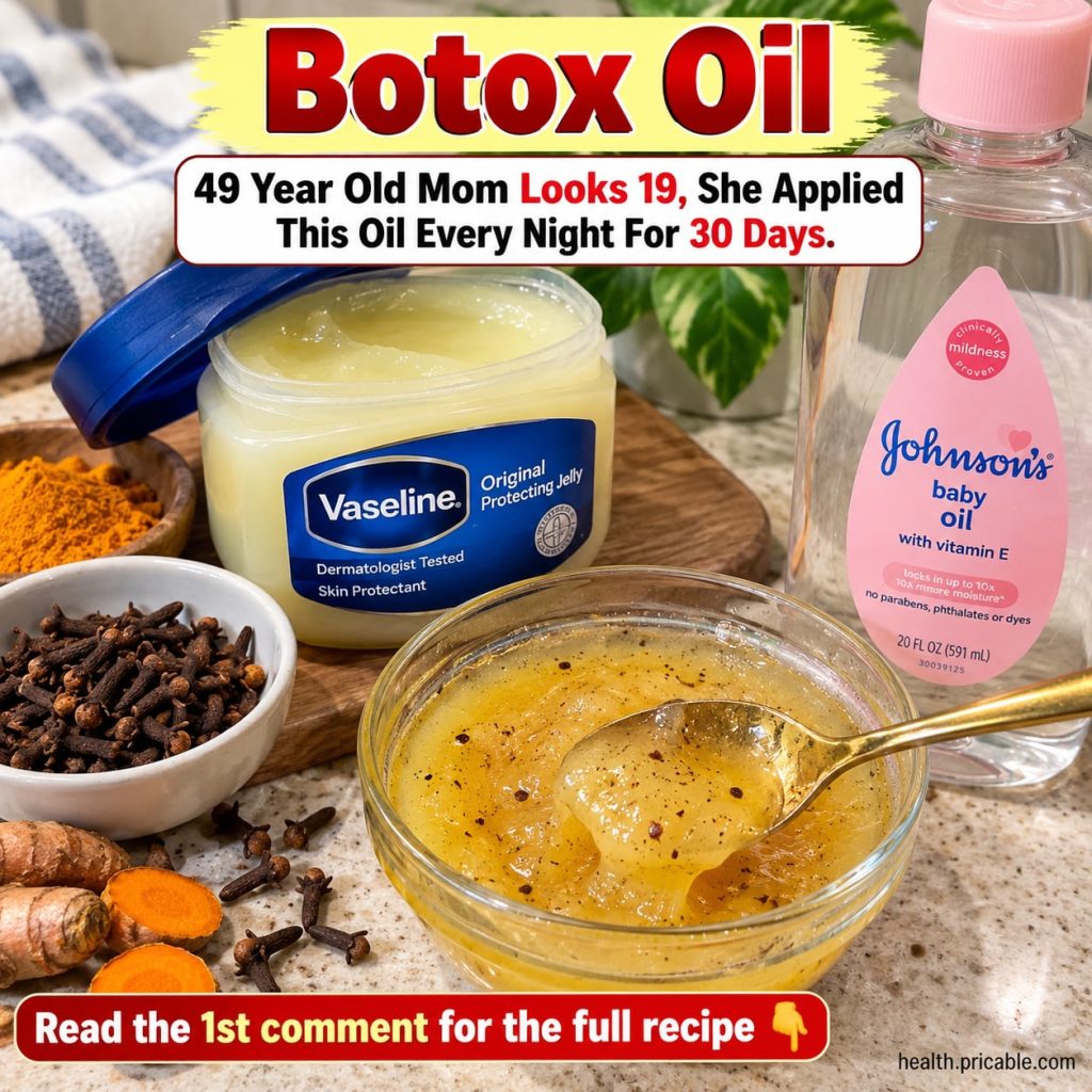 A small glass dropper bottle filled with golden Botox Oil on a bathroom counter with soft warm lighting