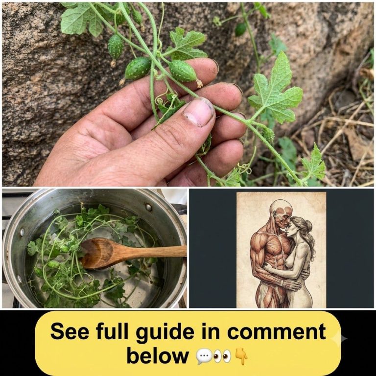 A hand holding a vine of Melothria scabra with small green bumpy fruits and leaves against a rustic background