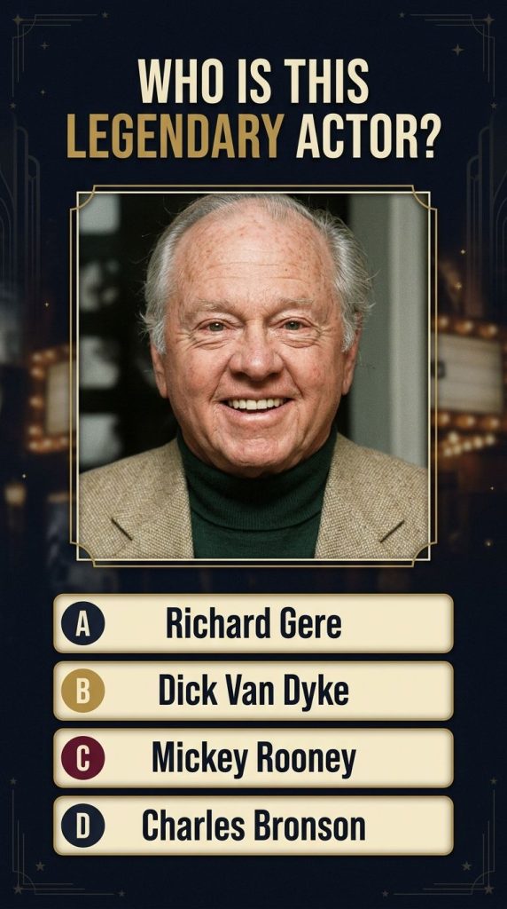 Quiz image showing four celebrity portraits in a 2x2 grid with a question below asking to identify actor 3