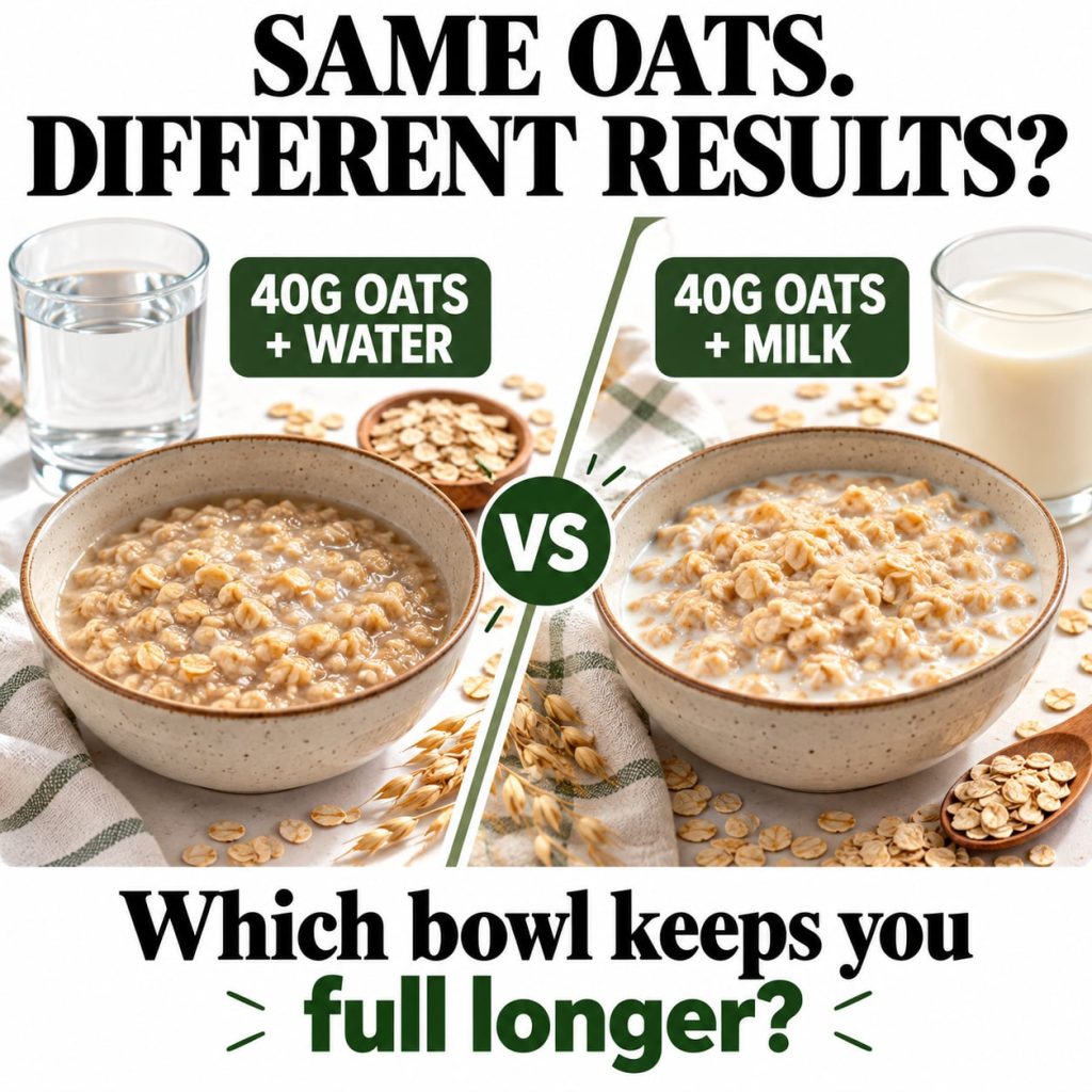 A side-by-side comparison of two bowls of oatmeal one prepared with water and the other with milk as described in the in